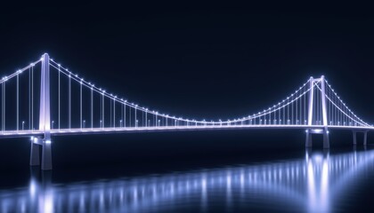 Obraz premium Illuminated suspension bridge at night reflecting on calm water.