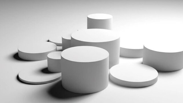 White cylindrical podiums for product display isolated on white background