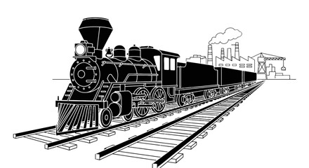 Vintage steam locomotive engine on tracks. © Percetakan