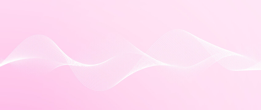 Pink rose dotted wave pattern background. Wavy curved dashed design element for poster, banner, presentation, booklet, brochure. Abstract halftone undulate flowing particle lines. Vector wallpaper