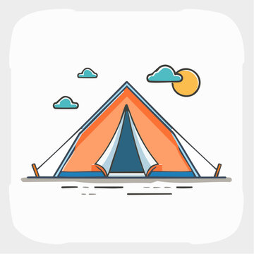 Illustration of a Camping Tent Under the Sun and Clouds