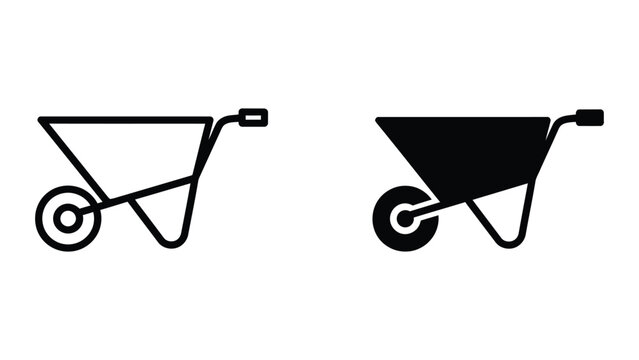 Black and white wheelbarrow vector icons