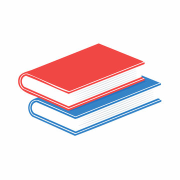 Stack of two closed books, red and blue covers, isometric view