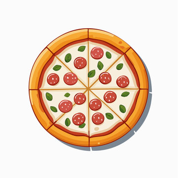 Stylized Pepperoni Pizza with Basil Leaves