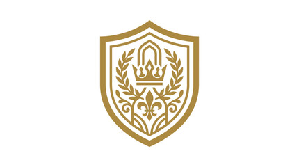 Golden Heraldic Shield Emblem with Crown and Laurel Wreath © Langsung