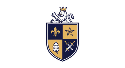 Heraldic Shield Emblem with Lion Crest and Quartered Symbols © Langsung
