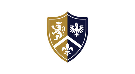 Heraldic Shield Emblem with Lion Eagle and Fleur de Lis © Langsung