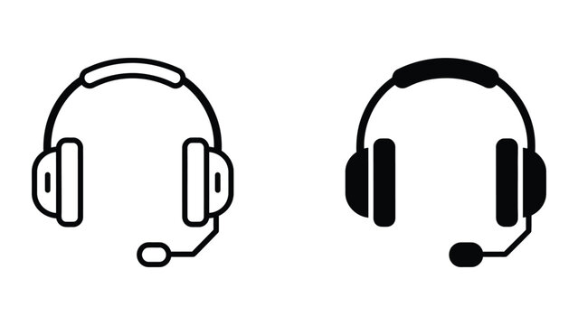 Black and white communication headset icons