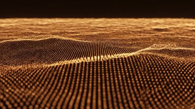 Abstract digital landscape with golden glowing particles forming a wave surface