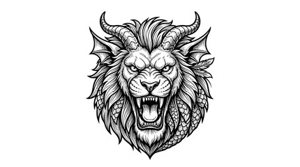 Obraz premium Lion Dragon Head Vector Illustration with Line Art Style