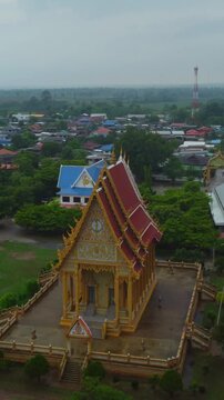 Drone Sunset View of Wat Samnak Takhro in Thepharak, Nakhon Ratchasima, Thailand
