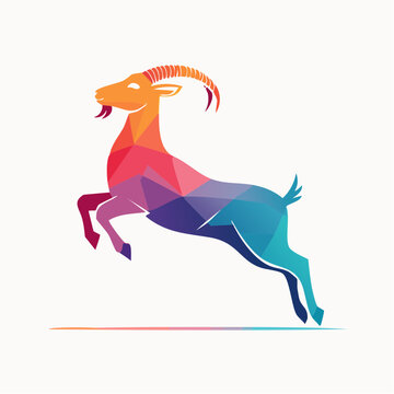 Geometric Ibex Jumping Silhouette with Colorful Gradient