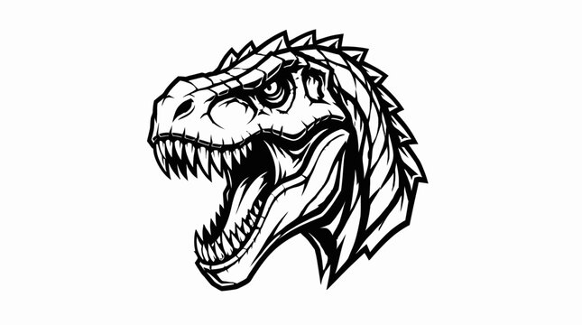 T rex Dinosaur Head Black and White Vector Illustration