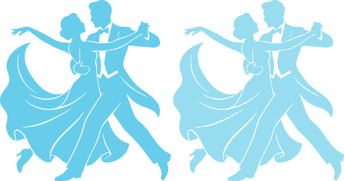 Couple dancing ballroom, silhouette with striped texture