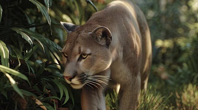Calm Big Cat Moving Naturally in Lush Green Wildlife Scene