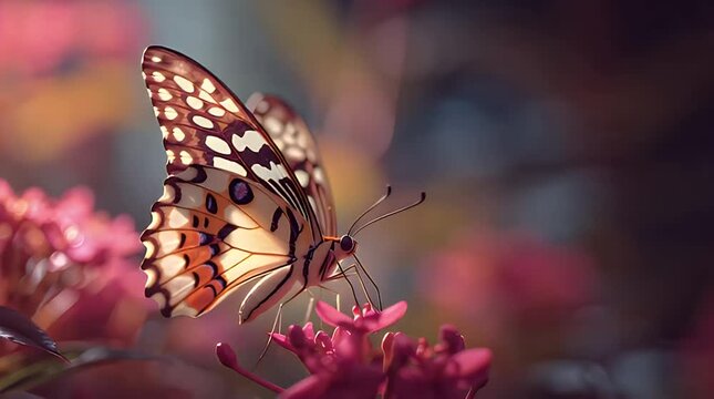 Butterfly Feeding on Flower Nectar with Decorative Wing Patterns