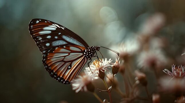 Butterfly on Bloom with Gentle Natural Movement and Soft Light
