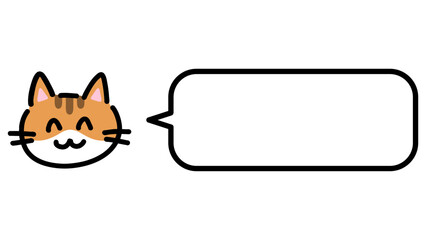 Fototapeta premium にこにこ笑顔の手描きの猫と角丸の吹き出しのイラスト