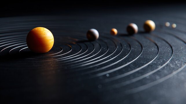 gravity. Detailed model of the solar system with orbiting planets against a starry background. STEM education sheets, lab safety posters, designed for STEM education and laboratory safety posters.