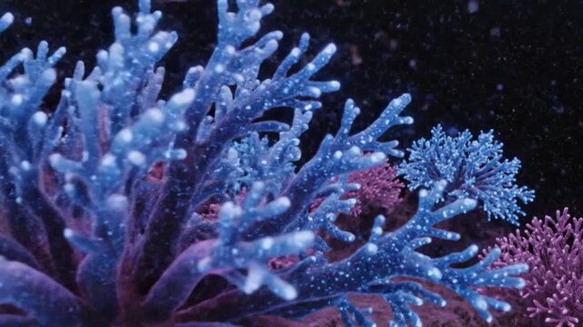 Vibrant blue and purple branching coral underwater in a marine reef ecosystem