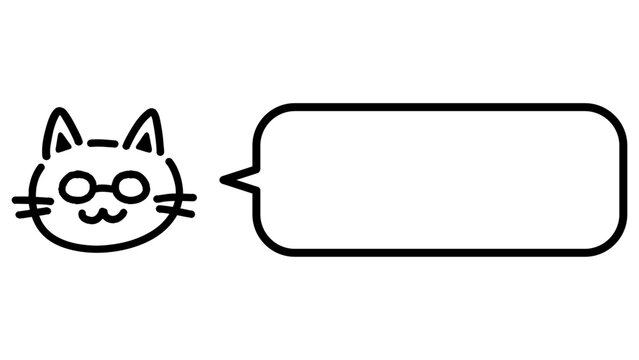 眼鏡をかけた猫と角丸の吹き出しのイラスト