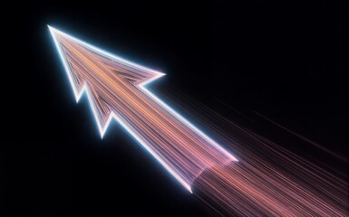 Fototapeta premium Glowing digital arrow points upward symbolizing progress and forward