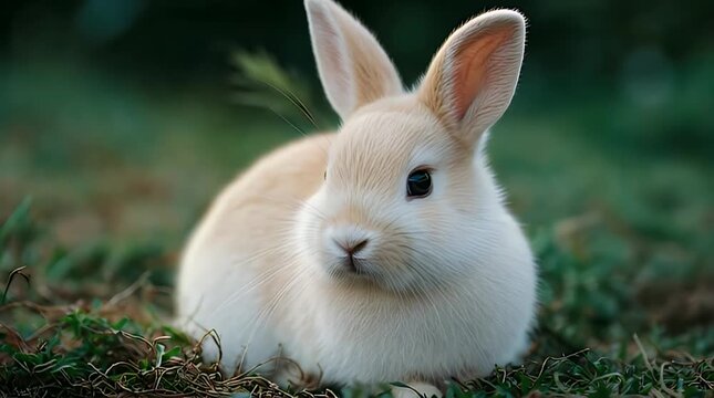 Calm Rabbit Resting on Green Grass, Minimal Wildlife Scene