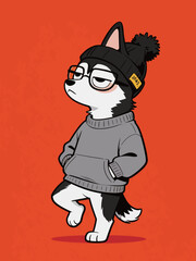 Fototapeta premium Trendy Cool Anthropomorphic Husky Character Walking