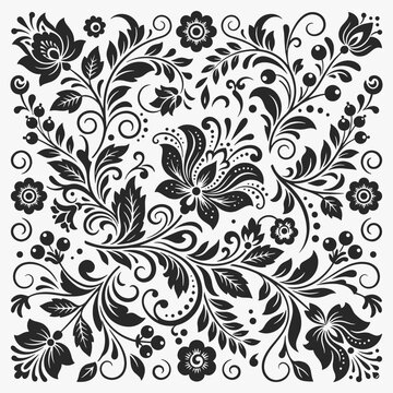 Floral pattern designs in a traditional russian folk art style. Vector Illustration
