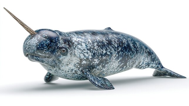 AtlaNarwhal with long tusk, isolated on a white background