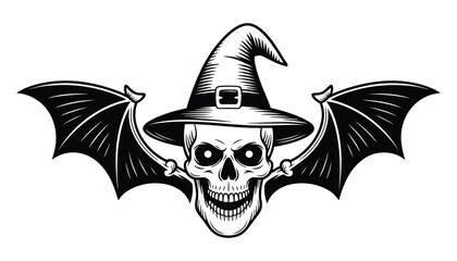Dark fantasy winged skull symbol with bat wings decorative vector illustration for gothic magic occult-inspired emblem design © MstMaya