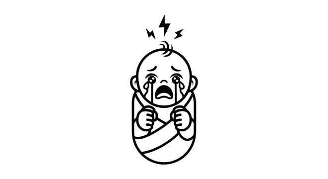 Angry baby with fists clenched tight.