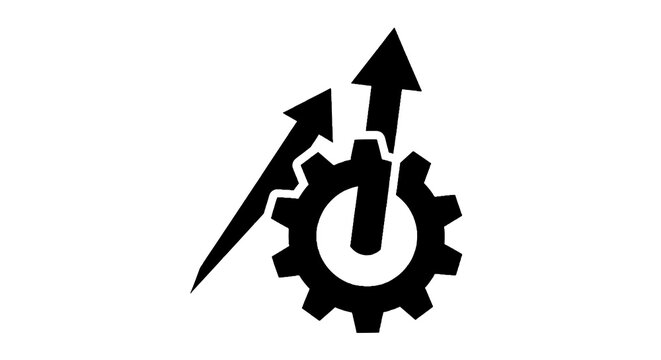 Black gear with arrows icon symbol.