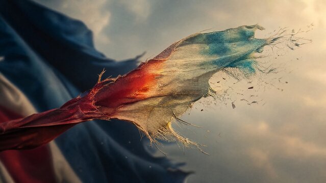 A torn flag fragment drifting away, its colors fading and shifting direction.