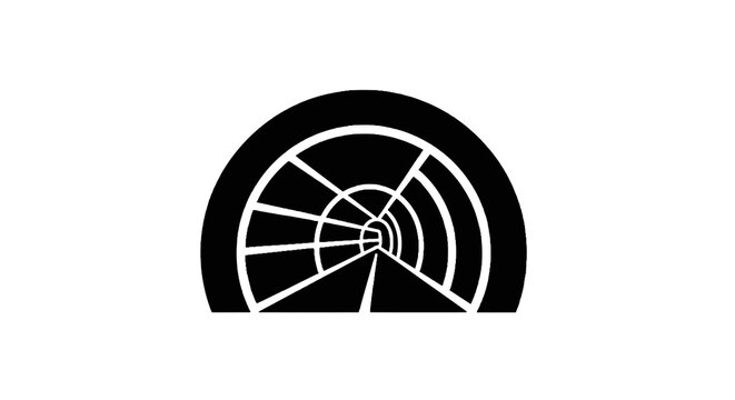 Black and white wheel graphic symbol.