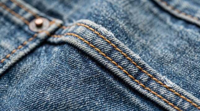 Close-up of Denim Jeans Texture with Stitching Detail