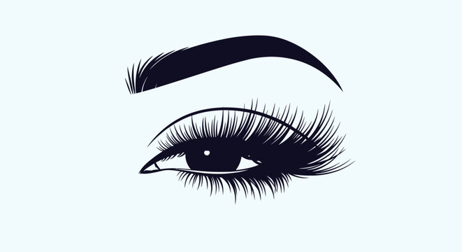 Elegant vector illustration of a beautiful female eye with long lashes and defined eyebrow.