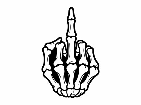 Skeleton hand showing middle finger gesture, vector illustration