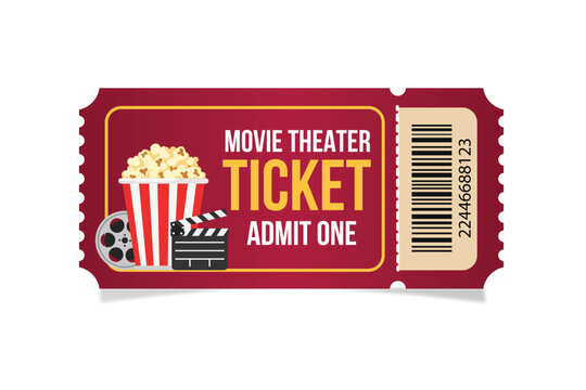 Movie Theater Ticket Vector Template | Retro Cinema Admit One Pass Design