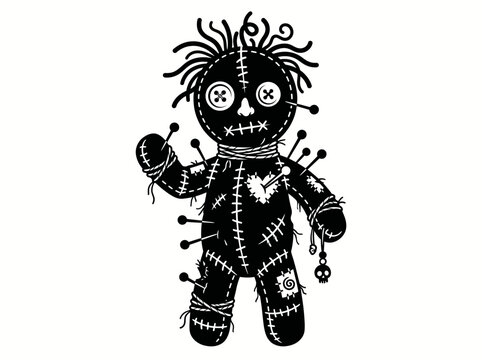 Voodoo doll with pins and stitches, vector illustration