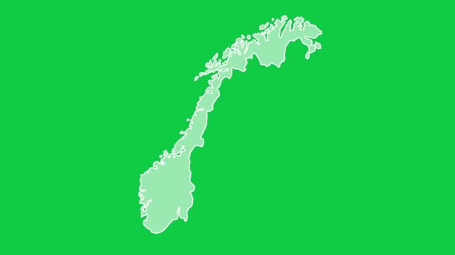 Norway map glow trace outline animation green background