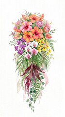 Obraz premium Watercolor tropical flower bouquet isolated on white background