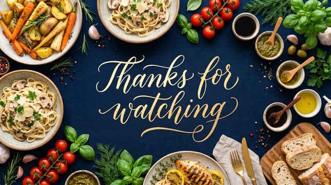 thanks for watching food cooking outro card with fresh ingredients