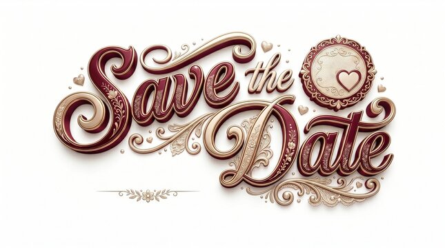 Elegant 3d save the date calligraphy isolated on white background
