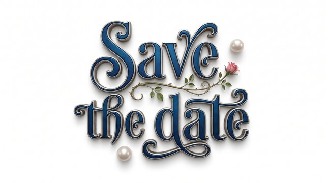 Elegant 3d save the date text isolated on white background