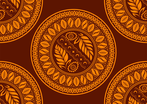 African Circle Tribal Textile Pattern with Ethnic Prints, Minimal Hand Drawn Artwork, Aztec Folk Design, Seamless Cultural Fabric Background Inspired by Traditional Fashion