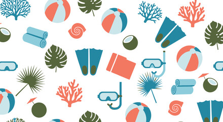 Summer beach vacation seamless pattern vector clipart with tropical elements © azad