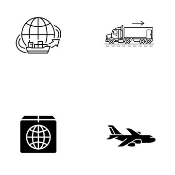 International Shipping Icons Collection &ndash; Global Cargo Logistics Outline and Glyph Vector Set