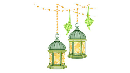 Obraz premium Ramadan Lantern and Ketupat Illustration