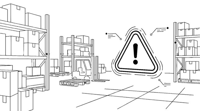 Digital warning alert icon in urban construction zone